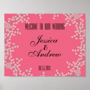 Elegante rosa Blumen- und Perlen-Hochzeitsbegrüßun Poster