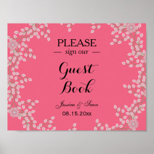 Elegante rosa Blumen- und Perlenhochzeit Poster