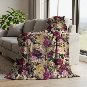 Elegante rosa Blumen und Rosen gelbe floral Fleecedecke