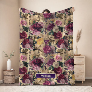 Elegante rosa Blumen und Rosen gelbe florale Flies Fleecedecke
