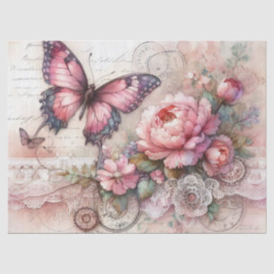 Elegante rosa Blumen- und Spitzen-Vintage-Decoupag Seidenpapier
