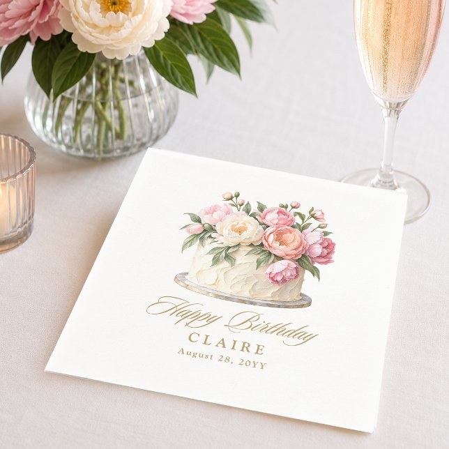 Elegante rosa Blumengestecktorte feminine Geburtst Serviette (Von Creator hochgeladen)