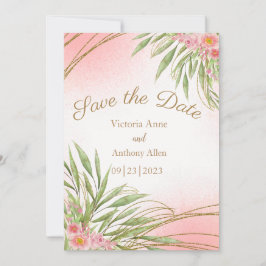 Elegante Rosa Blumengrün Watercolor Moderne Save The Date