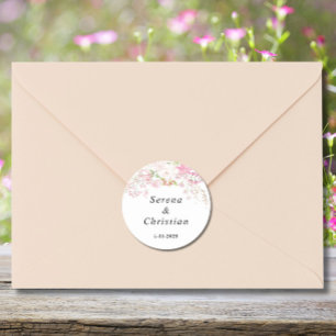 Elegante rosa Blumenhochzeit Runder Aufkleber