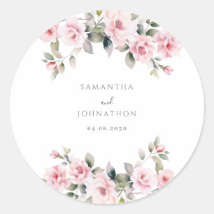 Elegante rosa Blumenhochzeit Runder Aufkleber
