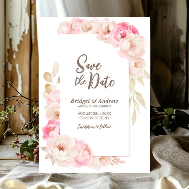 Elegante rosa Blumenhochzeit Save The Date (Von Creator hochgeladen)