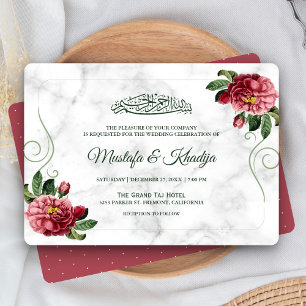 Elegante rosa Blumenmarmor islamische Hochzeit Einladung