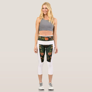 Elegante rosa Blumenmuster-Shorts   Romantische Bo Capri Leggings