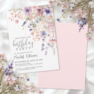 Elegante rosa Blumenparty zum 50. Geburtstag Einladung