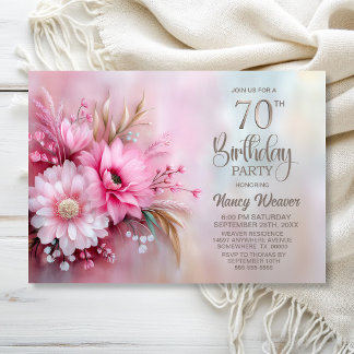 Elegante rosa Blumenparty zum 70. Geburtstag Einladung