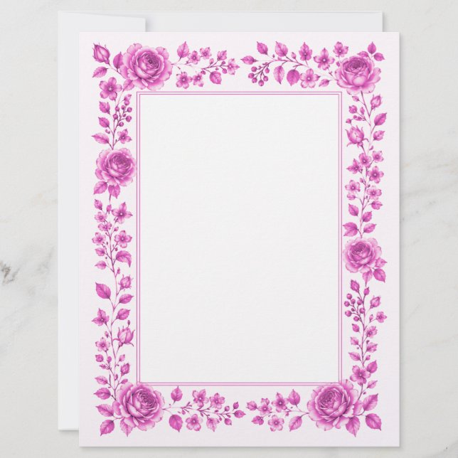 Elegante rosa Blumenrand Briefbogen (Vorderseite)