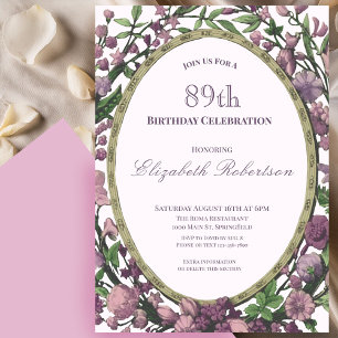 Elegante rosa Blumenrand-Damen-89. Geburtstag Einladung
