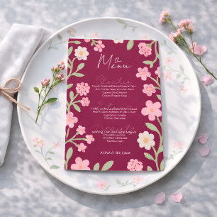 Elegante rosa Blumenrand minimal Menükarte