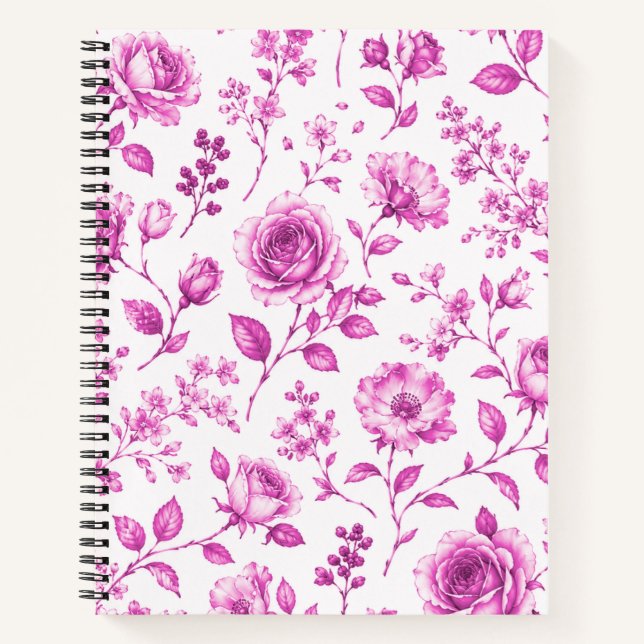 Elegante rosa Blumenrand Notizbuch (Vorderseite)