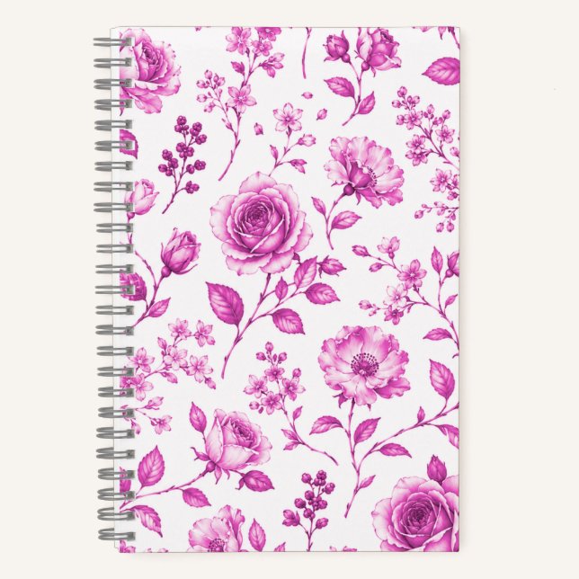 Elegante rosa Blumenrand Notizbuch (Vorderseite)