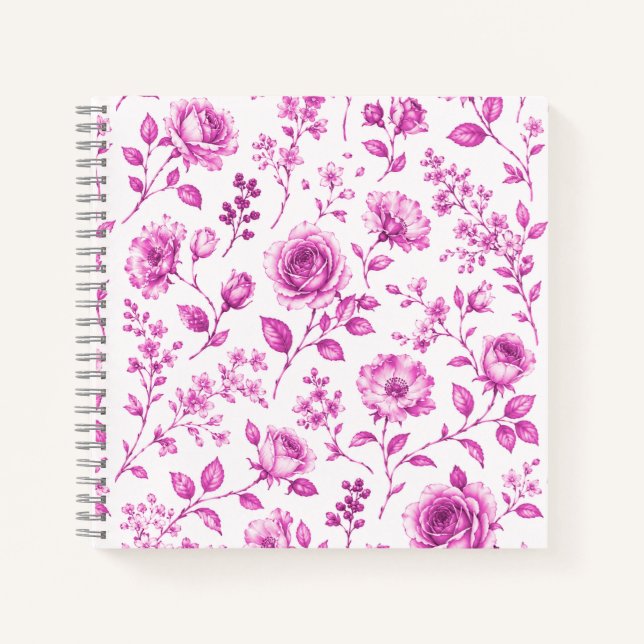 Elegante rosa Blumenrand Notizbuch (Vorderseite)
