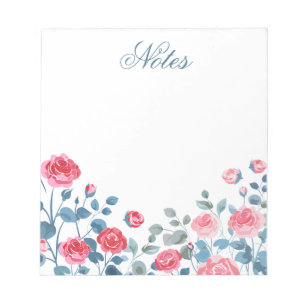 Elegante rosa Blumenrand-Notizen Notizblock