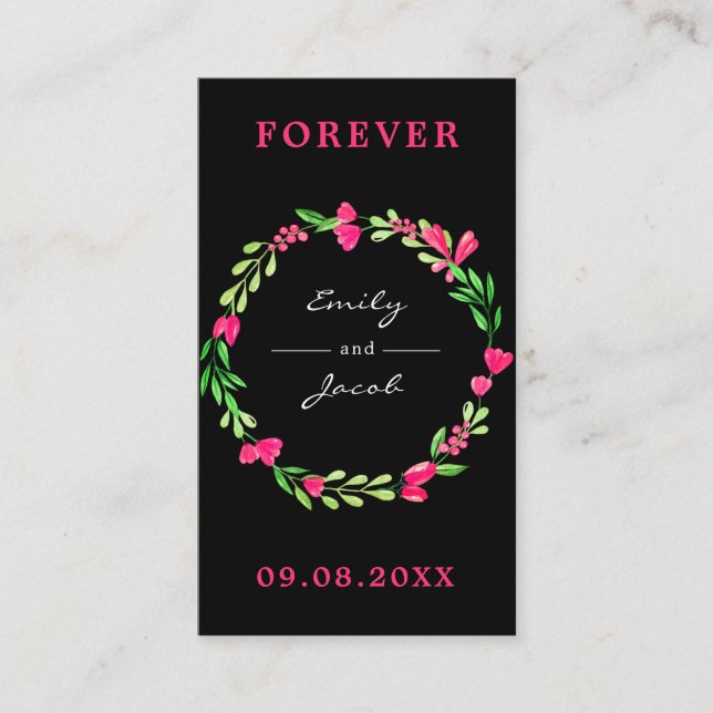 Elegante Rosa Blumenreath Black Wedding Registry Begleitkarte (Vorderseite)