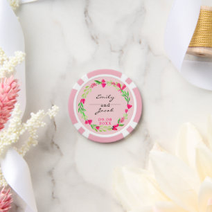 Elegante rosa Blumenreath Light Pink Wedding Pokerchips