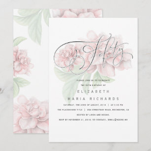 Elegante rosa Blumentypografie 50 Geburtstagsparty Einladung