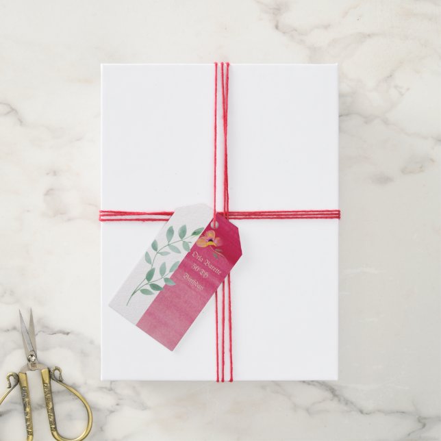 Elegante rosa Blumenzettel Geschenkanhänger (Mit Garn)