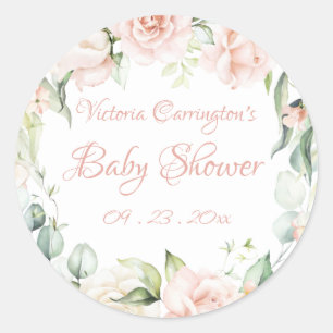 Elegante Rosa Blush Bloral Baby Dusche Runder Aufkleber