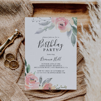 Elegante Rosa Blush Bloral Geburtstagsparty Einladung