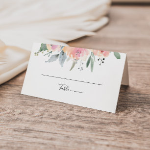 Elegante Rosa Blush Bloral Wedding Platzkarte
