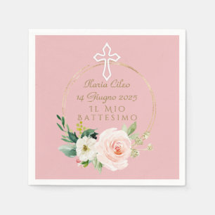 Elegante rosa Blush Bloral Weiße Taufe Serviette