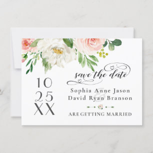 Elegante Rosa Blush-Blume Hochzeitshandschrift Save The Date