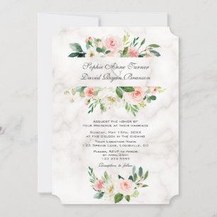 Elegante Rosa Blush Cream Blume Marmorhochzeit Einladung