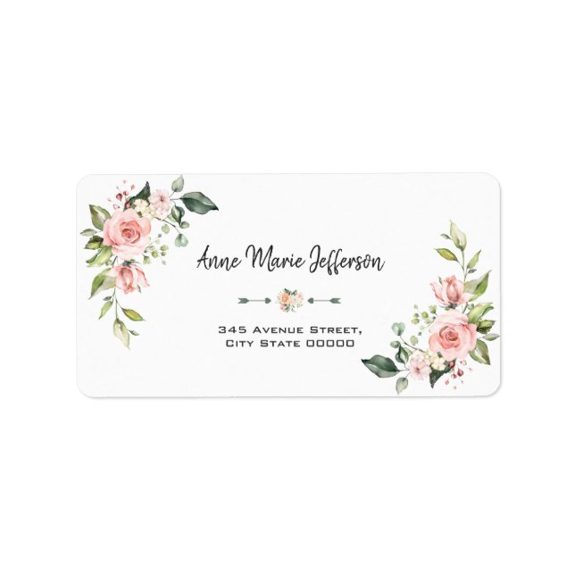 Elegante Rosa Blush Cream Floral Wedding Adressaufkleber (Vorne)