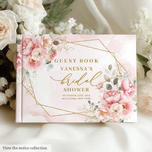 Elegante Rosa Blush Goldrahmen Florale Hochzeitsdu Gästebuch