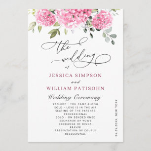 Elegante Rosa Blush Hydrangea Boho Hochzeitsfeier Programm