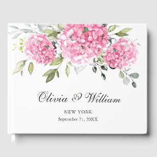 Elegante Rosa Blush Hydrangea Eukalyptus Wedding Gästebuch
