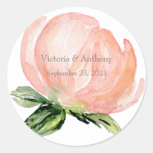 Elegante rosa Blush Peach Floral Wassercolor Hochz Runder Aufkleber