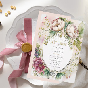 Elegante Rosa Blush Romantische Hochzeit Einladung