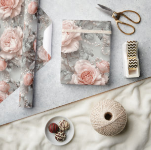 Elegante Rosa-Blush-Rose Vintage-Blumenmuster Geschenkpapier