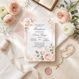 Elegante Rosa-Blush-Rosen-Botanical-Taufe Einladung