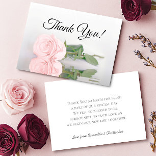 Elegante Rosa Blush Spiegelrose Einfache Hochzeit Dankeskarte