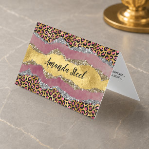 Elegante rosa-blush-Tierdruck glitzernde Monogramm Visitenkarten