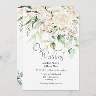 Elegante Rosa Blush Wasserfarben Blumenzehen Einladung