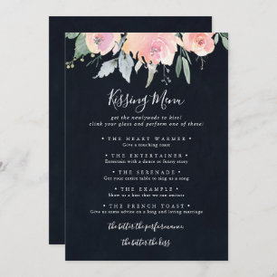 Elegante Rosa Blush Wedding Kissing Menu Game Card