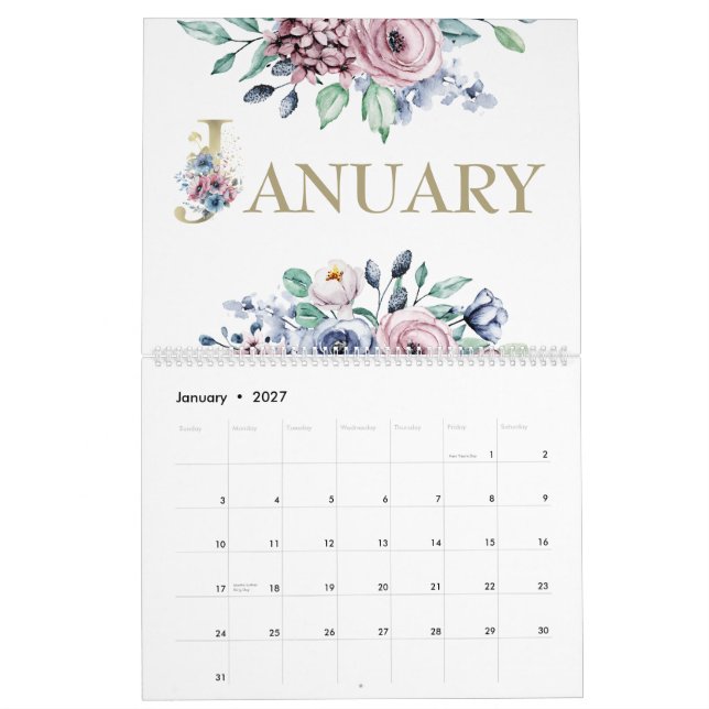 Elegante Rosa Blushrose 2026 Kalender (Jan 2027)