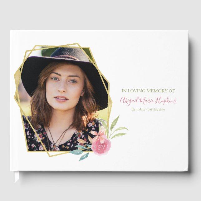 Elegante rosa Blüte auf Beerdigung des Gedächtniss Gästebuch (Vorderseite)