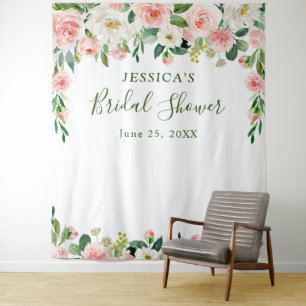 Elegante rosa Blüten Brautdusche Hintergrundkuliss Wandteppich