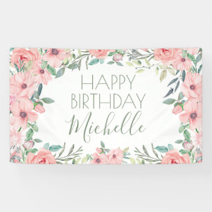 Elegante rosa Blüten Frohen Geburtstag Banner
