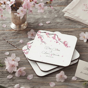 Elegante rosa Blüten Kirschblüten Aquarell Rechteckiger Pappuntersetzer