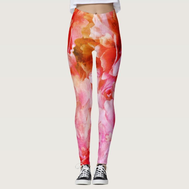 Elegante rosa Blüten Leggings (Vorderseite)