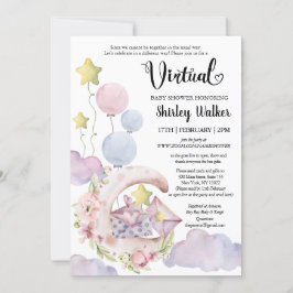 Elegante Rosa Blütenballons Virtual Baby Dusche Einladung